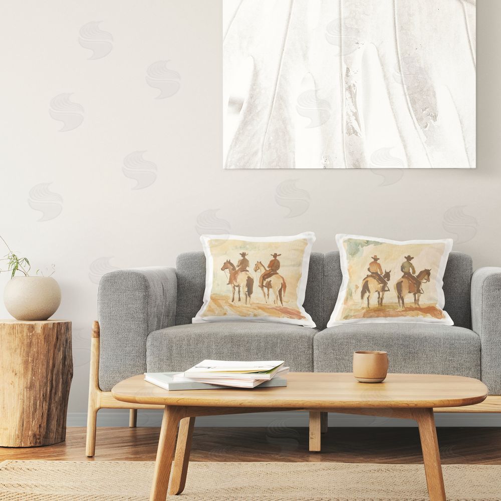 Petal Prints Design Western Watercolor Cowboy Pairs Printed Indoor Throw Pillow in Room