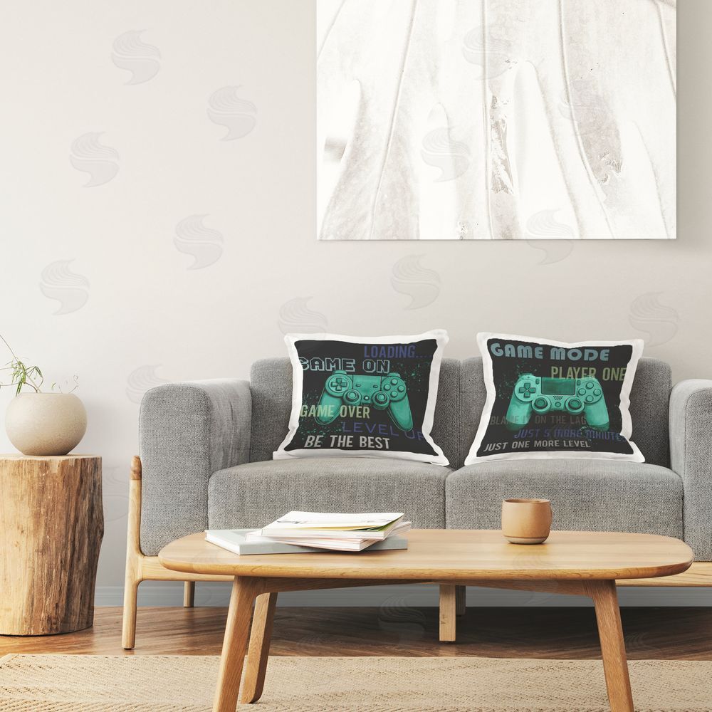 Kim Allen Retro Gaming Phrases Controllers Printed Indoor Throw Pillow in Room