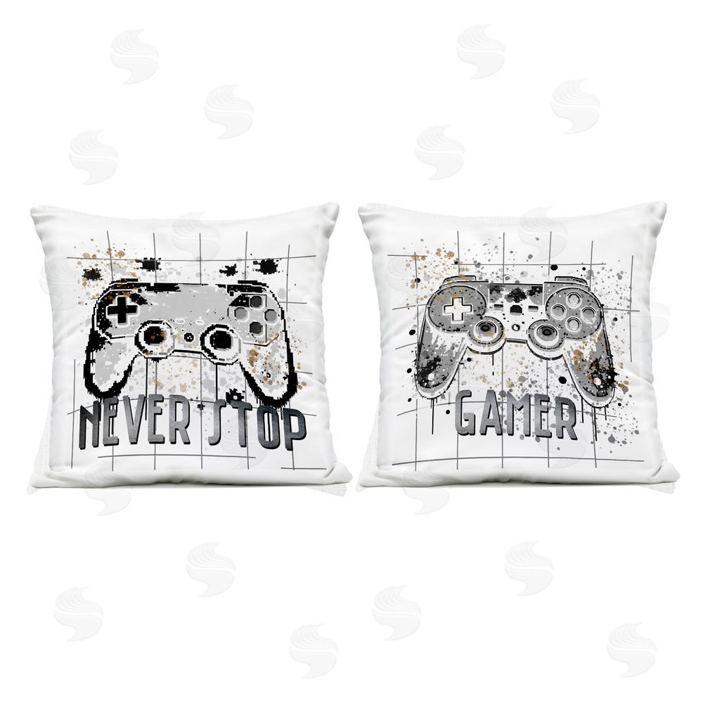 Kim Allen Gamer Words with Modern Pixels Outdoor Printed Throw Pillow