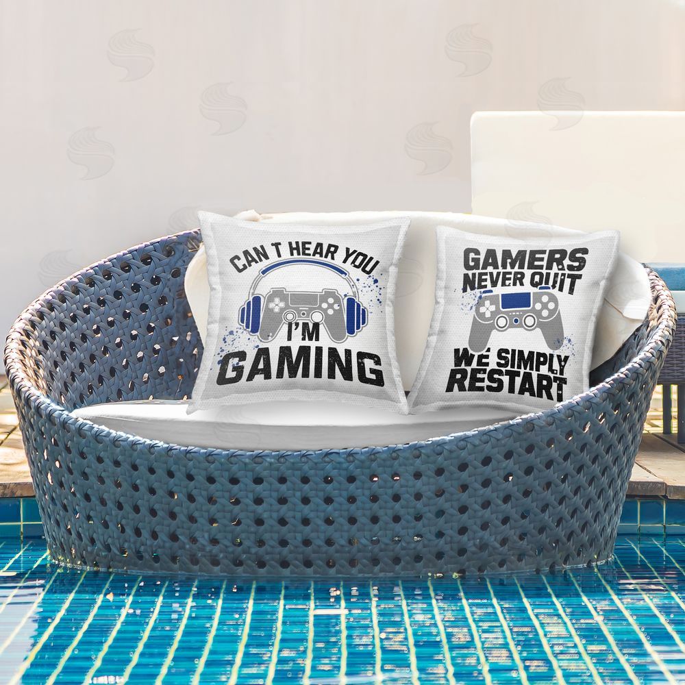 Kim Allen Gamer Culture Phrases Outdoor Printed Throw Pillow on Patio