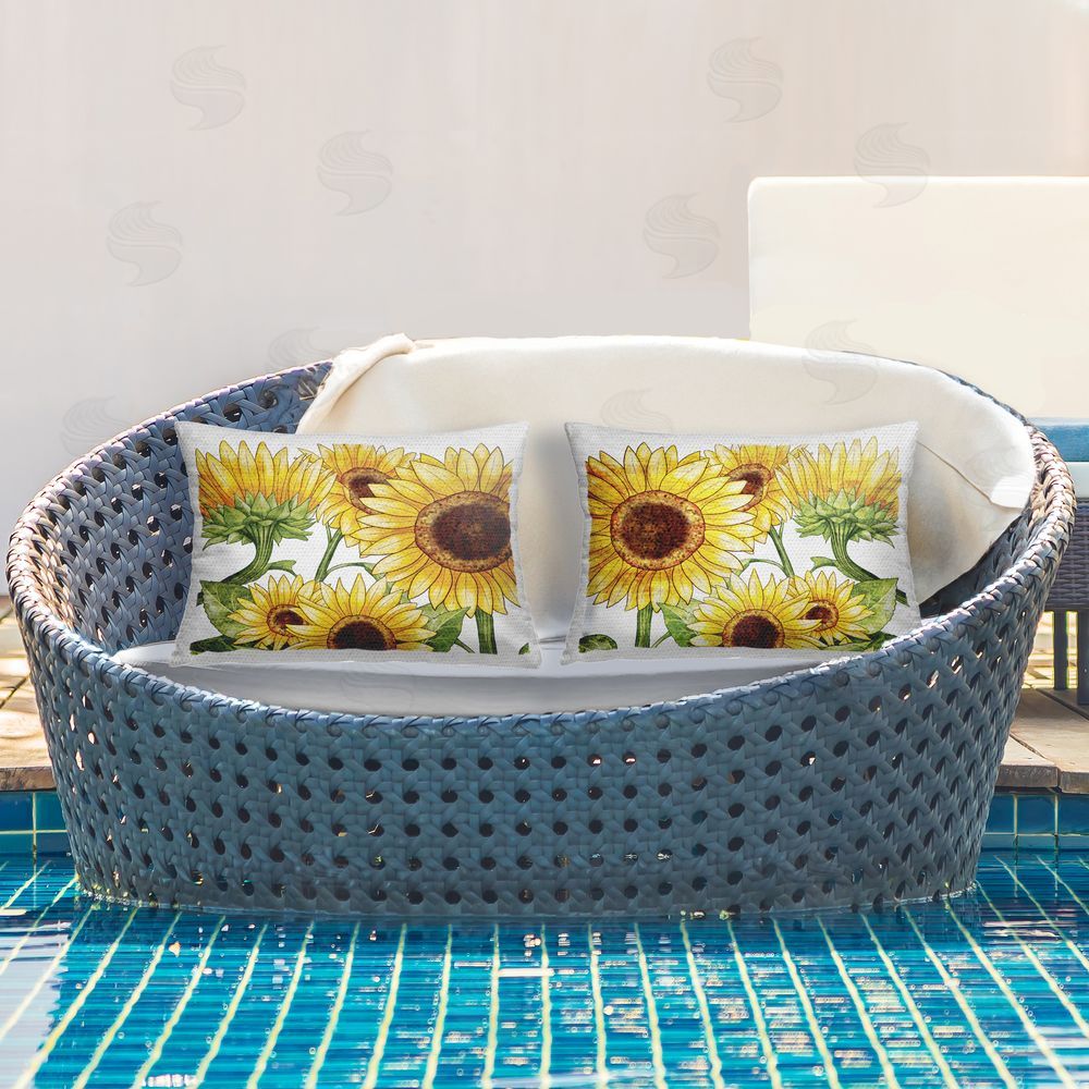 Kim Allen Warm Blossoms Yellow Sunflowers Outdoor Printed Throw Pillow on Patio