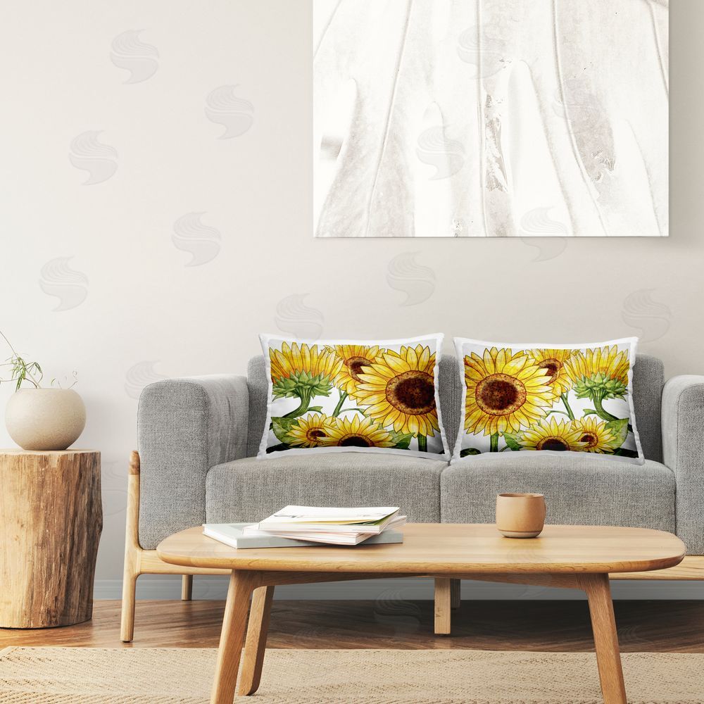 Kim Allen Warm Blossoms Yellow Sunflowers Printed Indoor Throw Pillow in Room