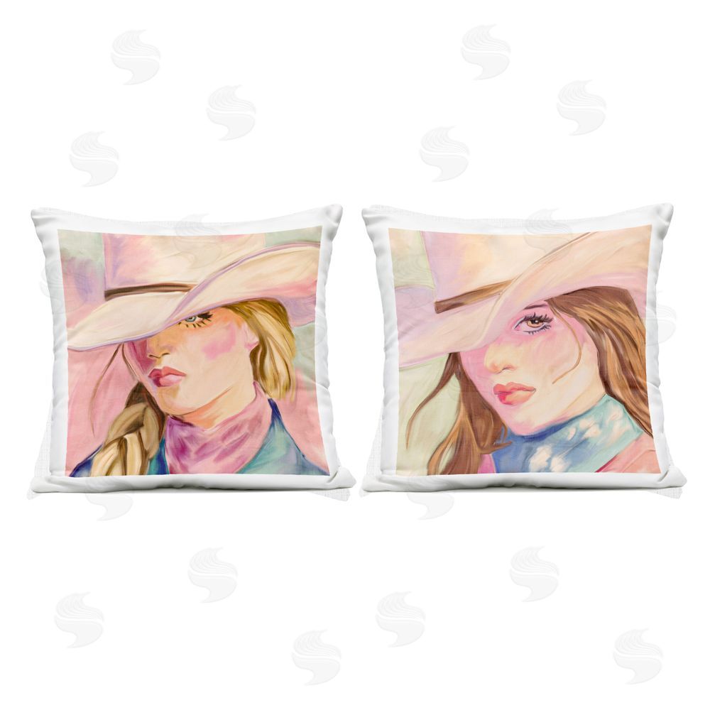 Kim Allen Pastel Cowgirls Gazing Outdoor Square Printed Throw Pillow