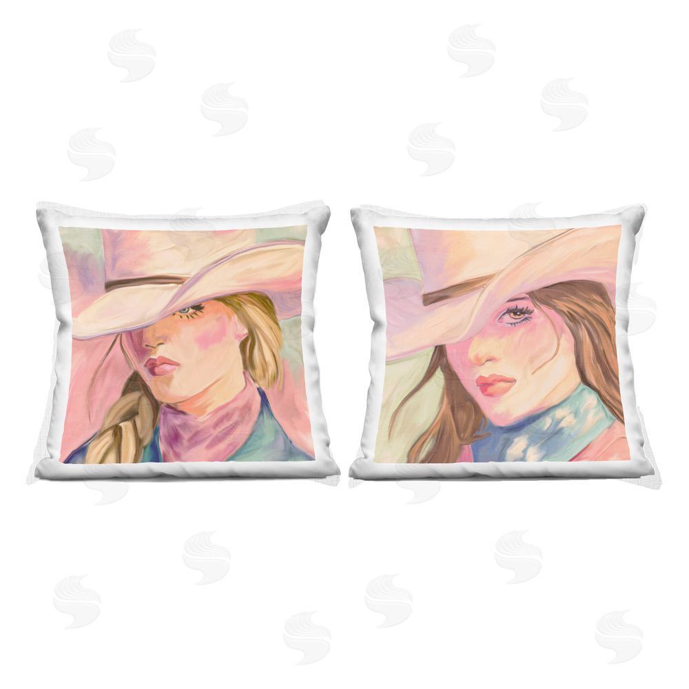 Kim Allen Pastel Cowgirls Gazing Square Printed Throw Pillow