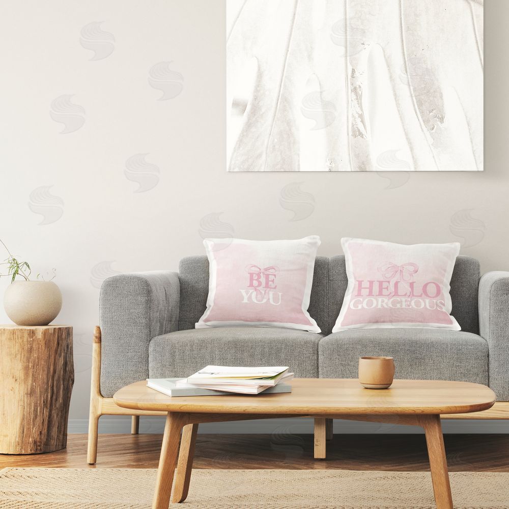 Kim Allen Pink Feminine Empowerments Square Printed Throw Pillow on Chair