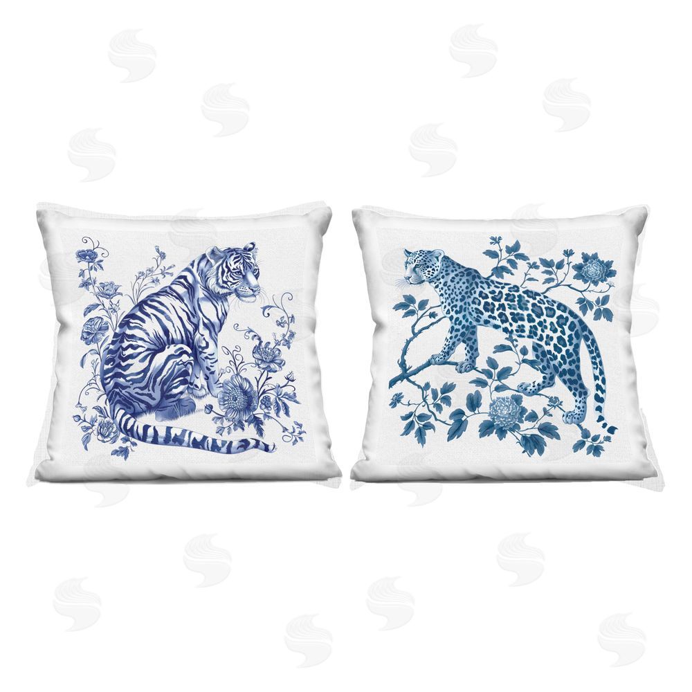 Lettered and Lined Ornate & Detailed Large Cats Square Printed Throw Pillow