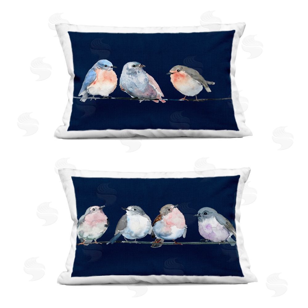 Lorenzo Collective Lovely Perched Birds on Blue Rectugular Printed Throw Pillow