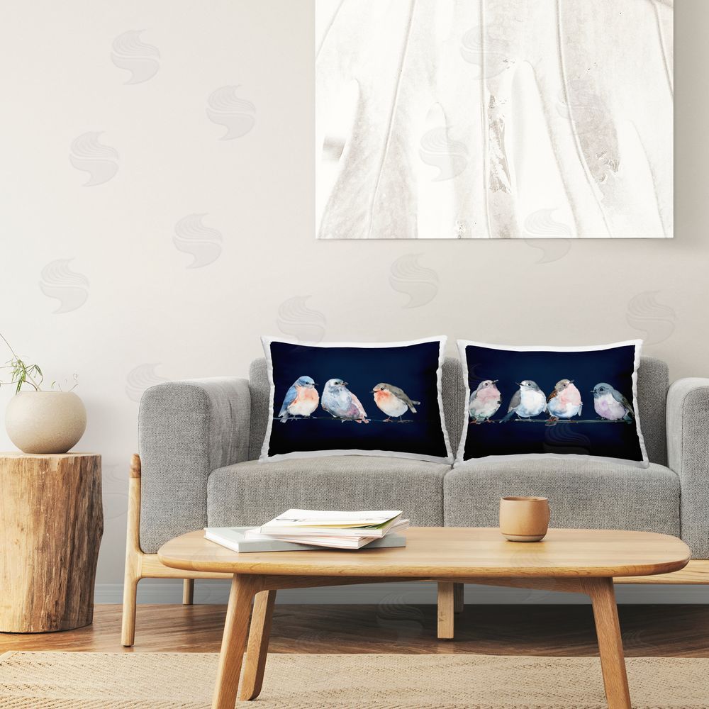 Lorenzo Collective Lovely Perched Birds on Blue Rectugular Printed Throw Pillow on Chair