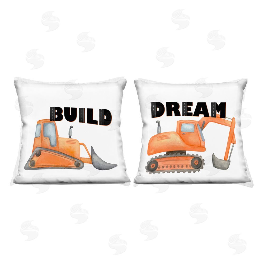 Kim Allen Build & Dream Construction Vehicles Square Printed Throw Pillow