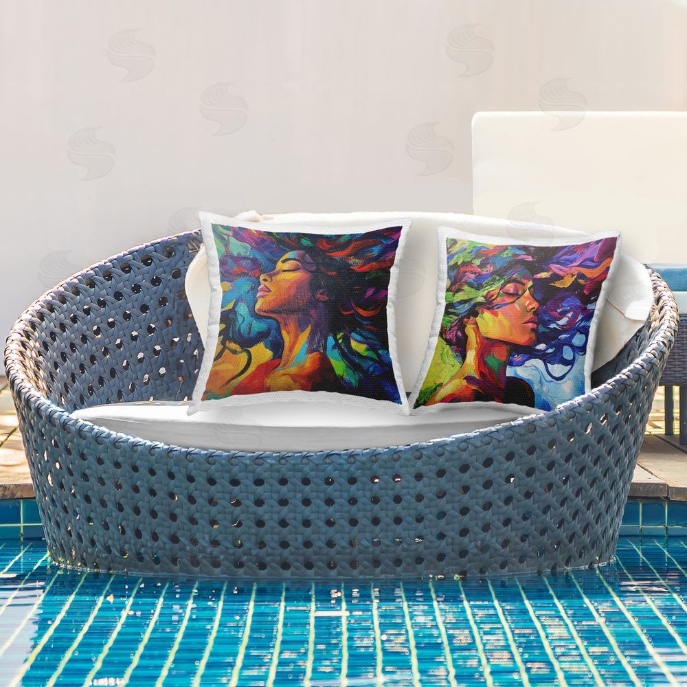 Svetlana Aleynikova Radiant Flow Of Colors Outdoor Printed Throw Pillow on Patio