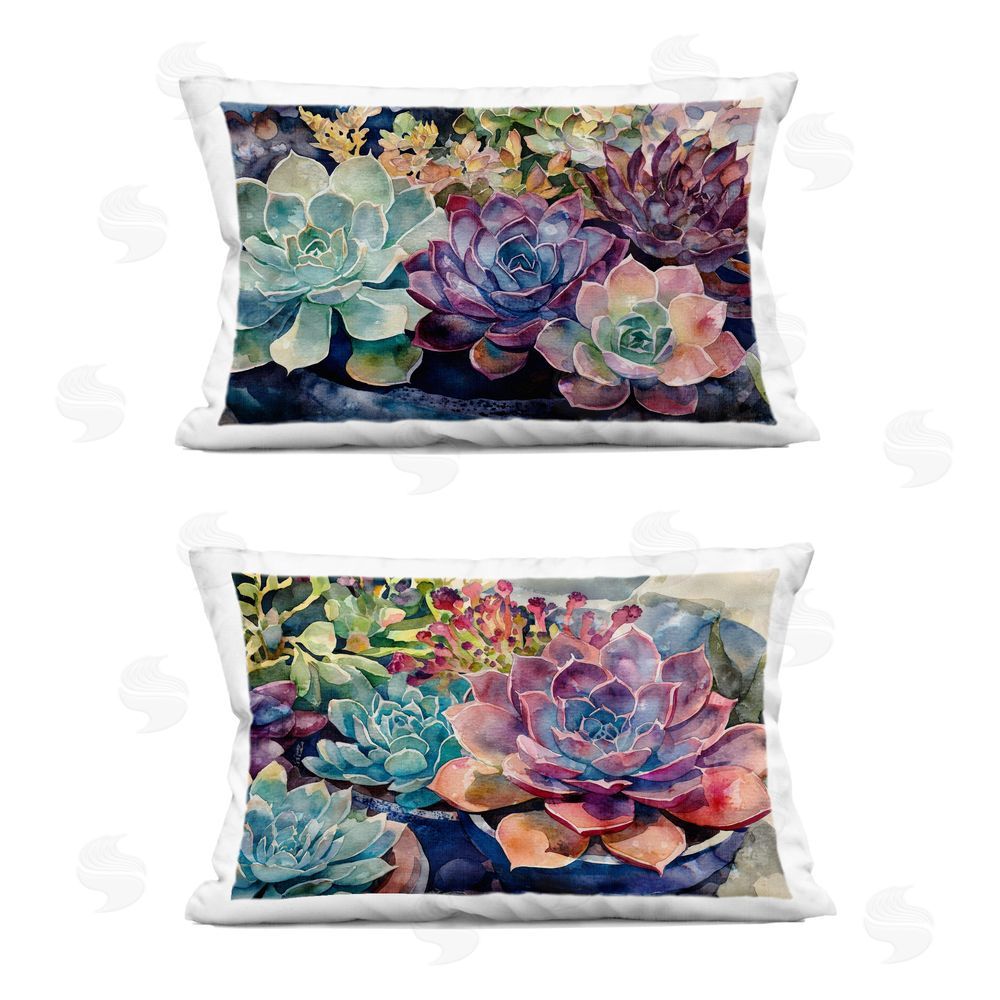 Svetlana Aleynikova Sunny Watercolor Succulents Printed Throw Pillow