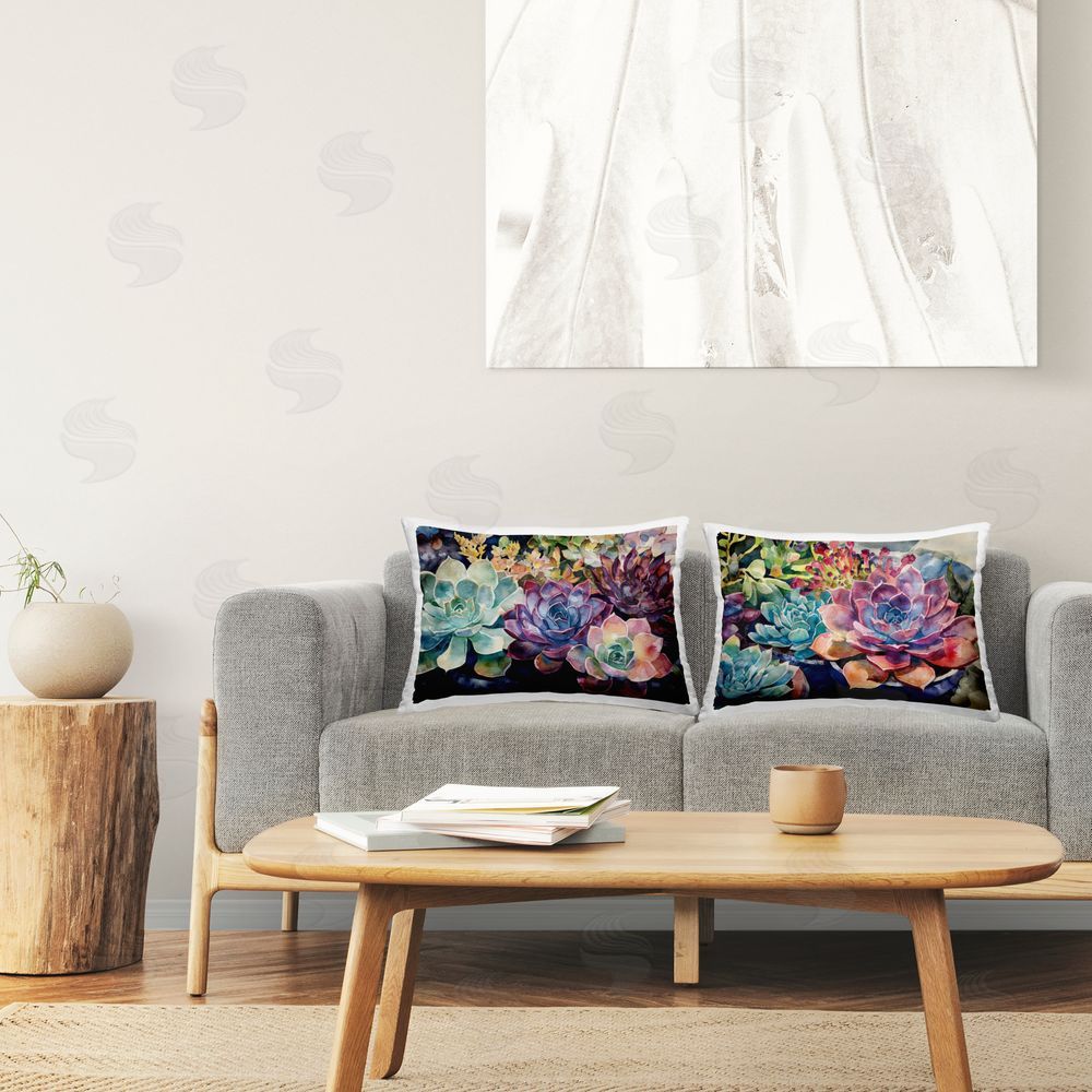 Svetlana Aleynikova Sunny Watercolor Succulents Printed Throw Pillow in Room