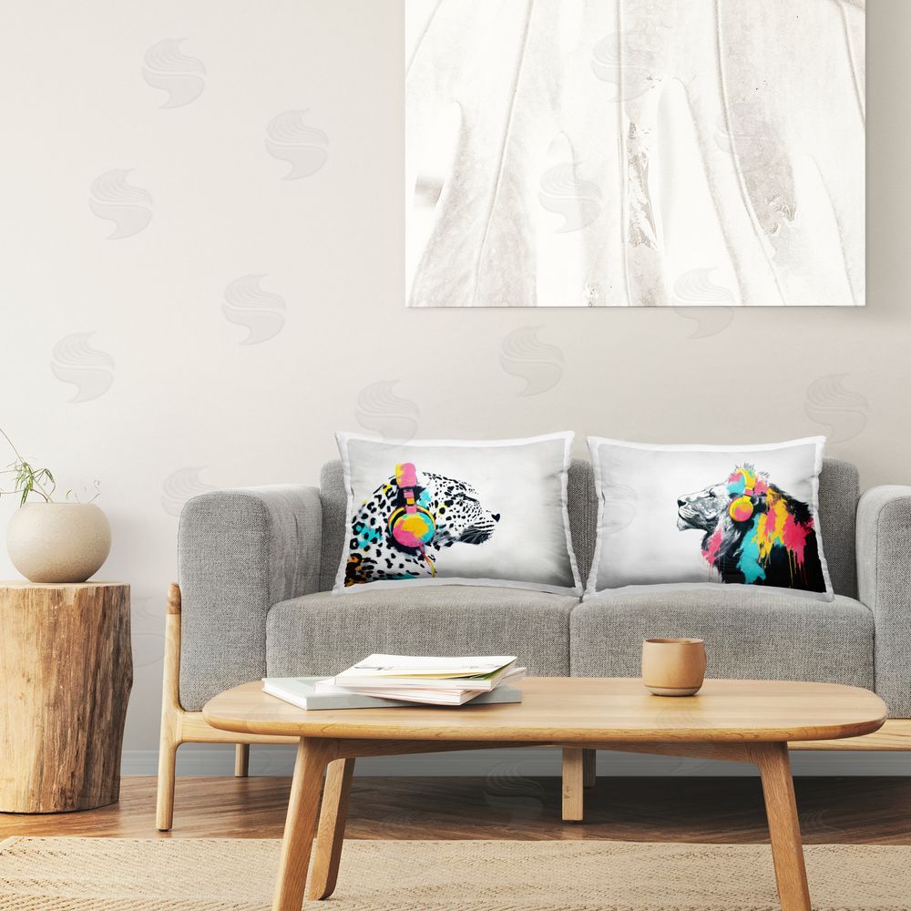 Svetlana Aleynikova Leopard and Lion On Air Printed Throw Pillow in Room