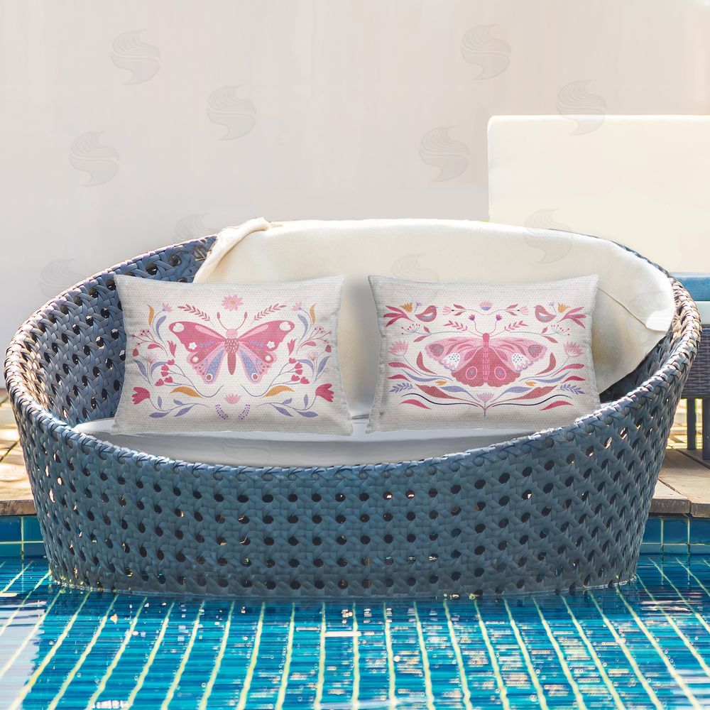 Kim Allen Boho Folk Butterflies Printed Throw Pillow on Patio