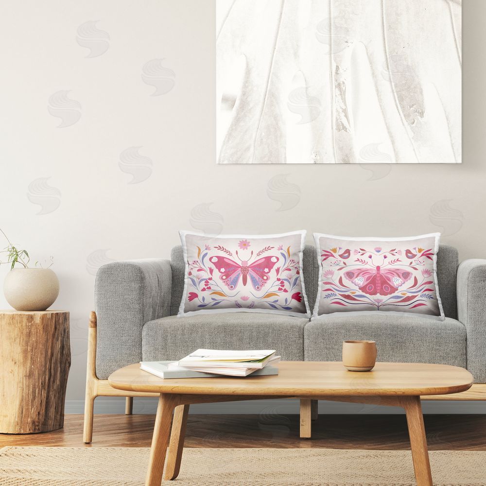 Kim Allen Boho Folk Butterflies Printed Throw Pillow in Room