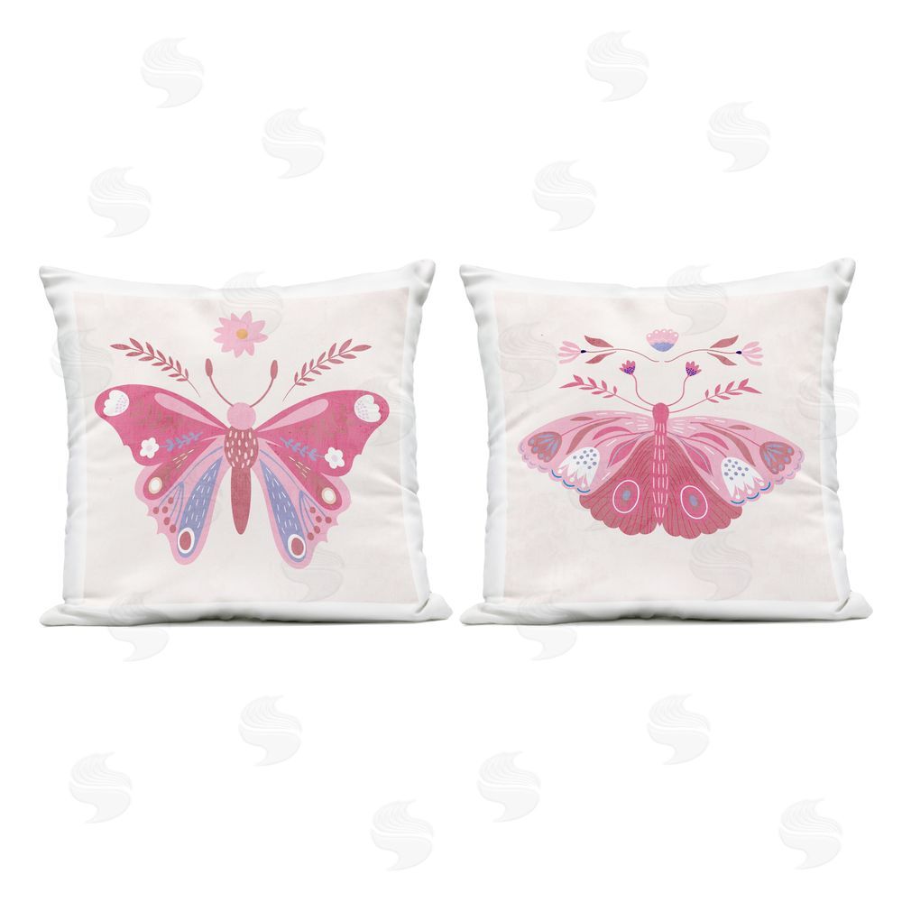 Kim Allen Pink Folk Butterflies Outdoor Printed Throw Pillow