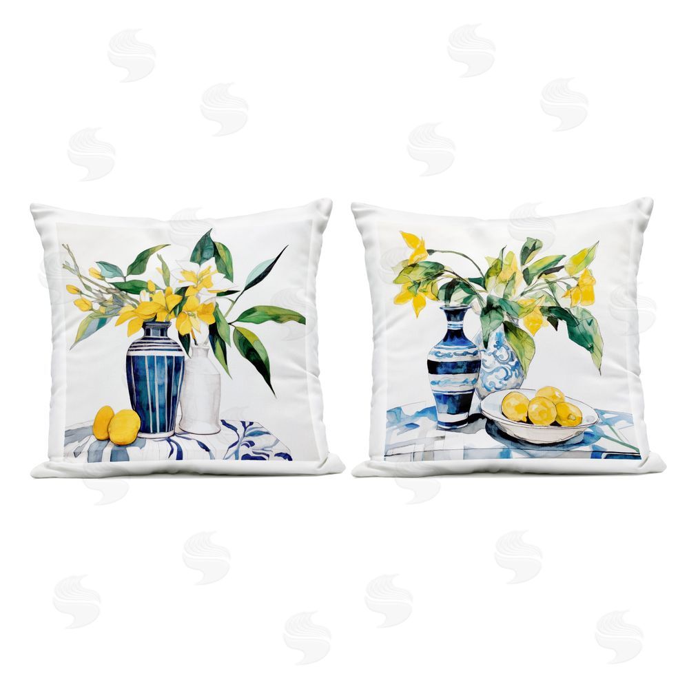 Ray Powers Lemon Blooms Table Setting Outdoor Printed Throw Pillow