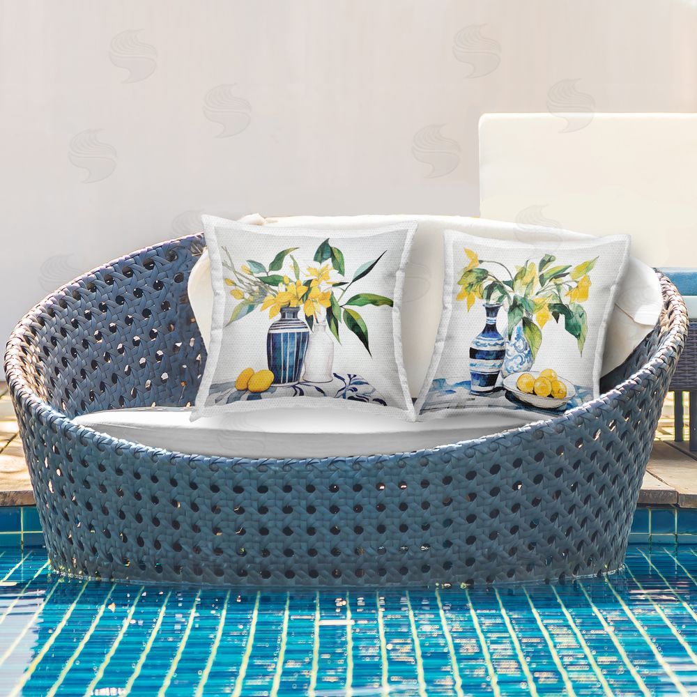 Ray Powers Lemon Blooms Table Setting Outdoor Printed Throw Pillow on Patio
