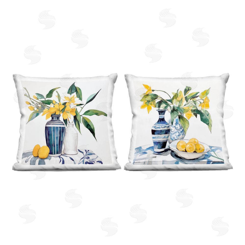 Ray Powers Lemon Blooms Table Setting Printed Throw Pillow 
