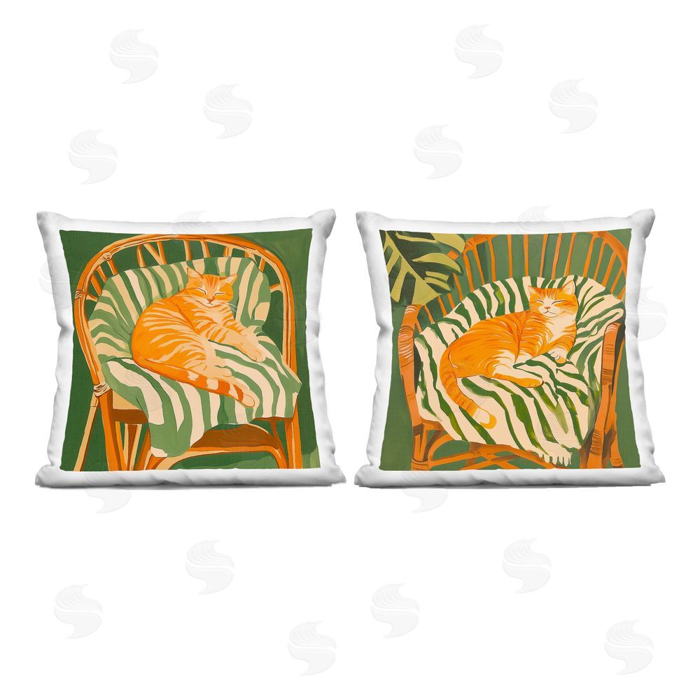 Walker Noble Cozy Cats in Rattan Chairs Printed Throw Pillow 