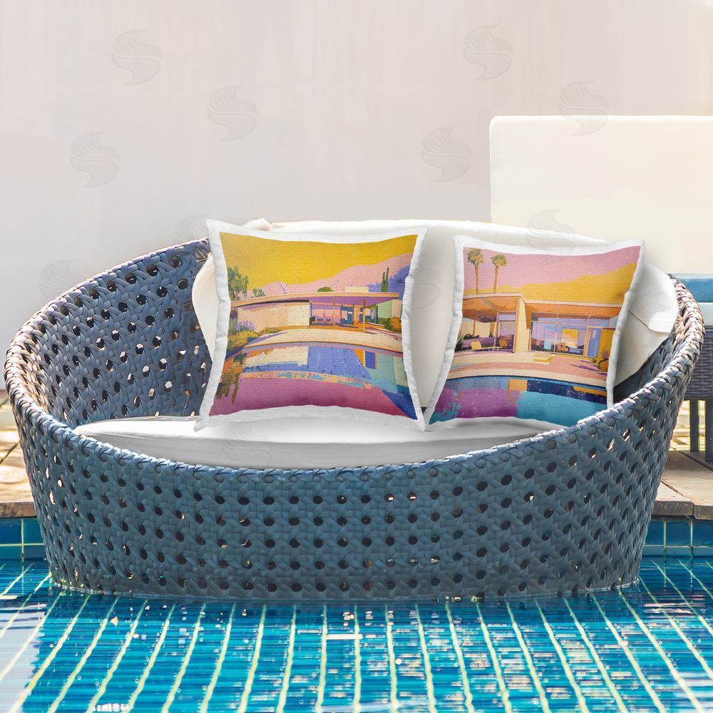 Walker Noble Case Study Villa Outdoor Printed Throw Pillow on Patio
