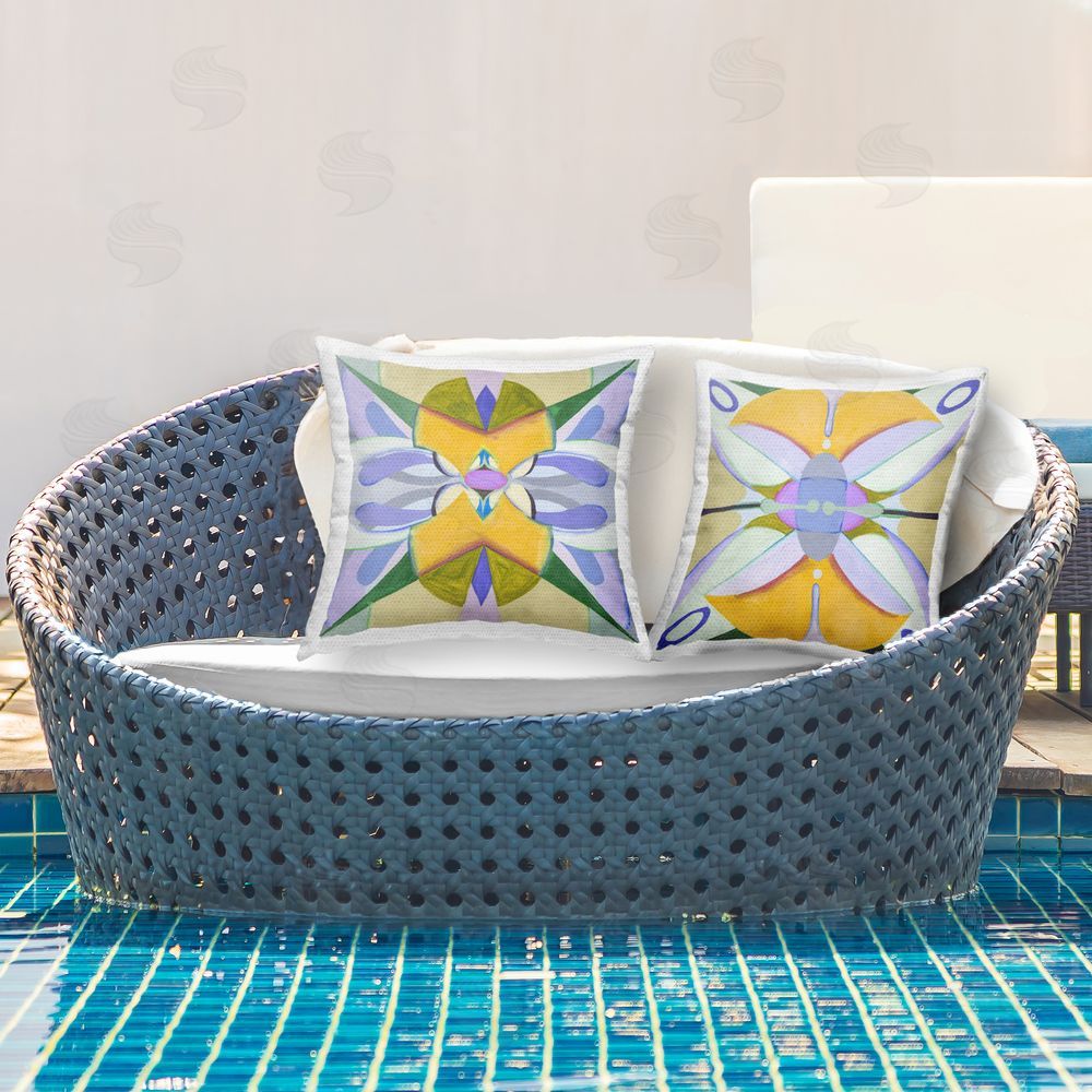 Melissa Wang Kaleidoscopic Revival Hues Outdoor Printed Throw Pillow on Patio
