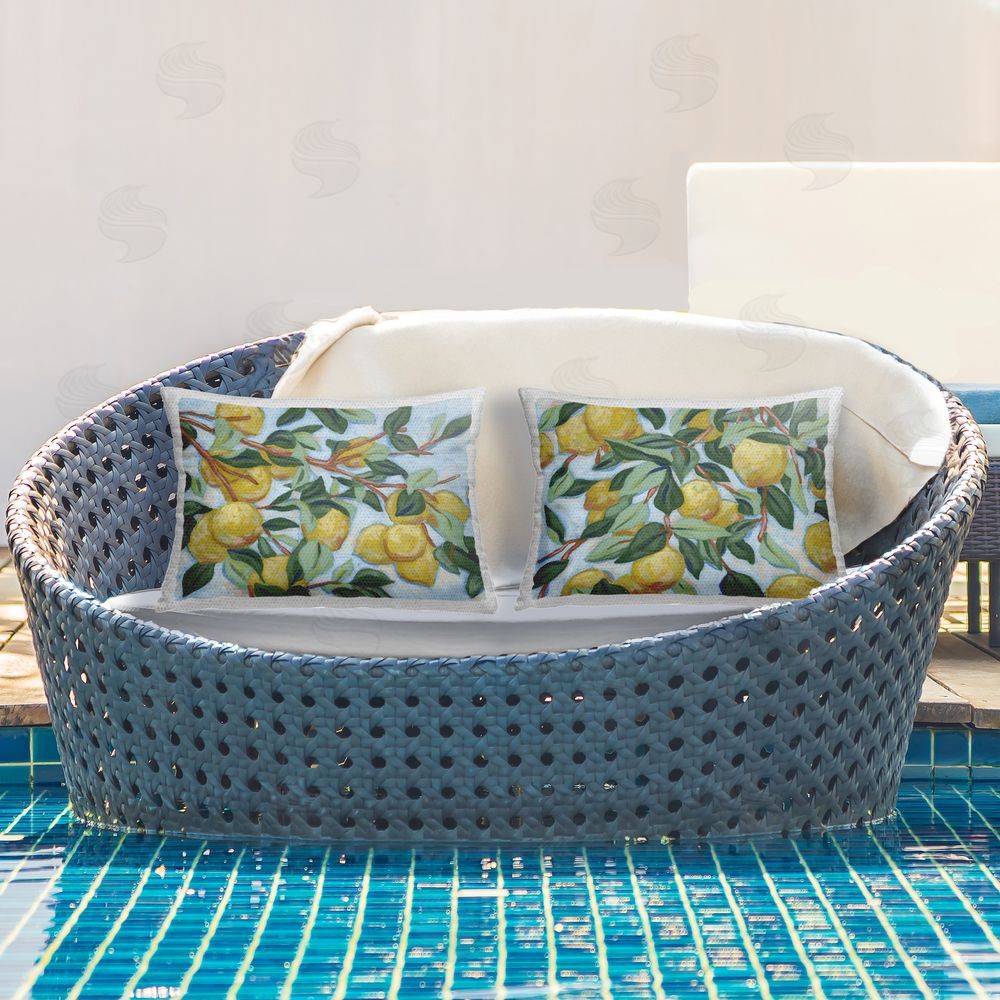 June Erica Vess Sunshine Lemon Tree Printed Throw Pillow on Patio