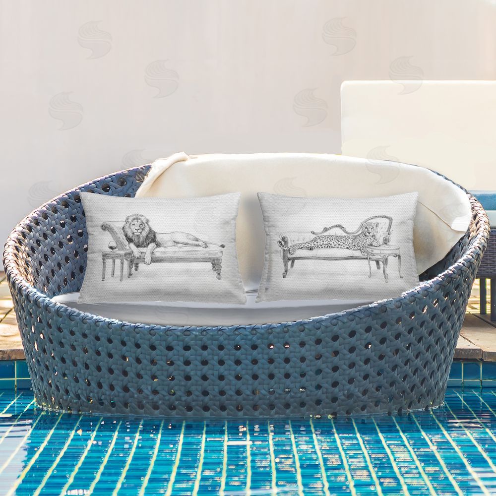 Victoria Barnes Lounging Beasts Wildlife Printed Throw Pillow on Patio