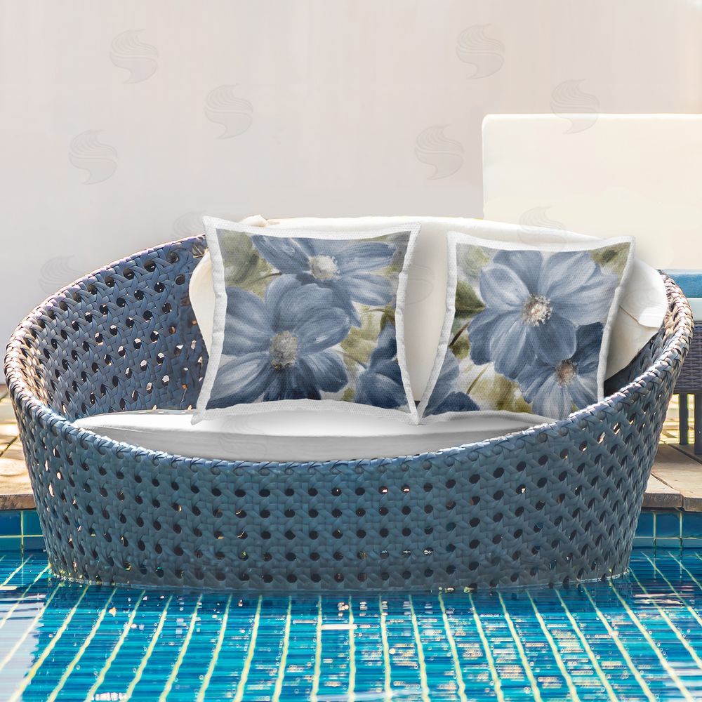 Lanie Loreth Blue Beauty Florals Outdoor Printed Throw Pillow on Patio