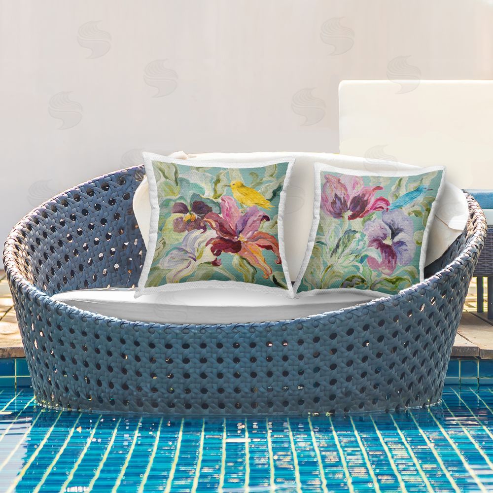 Lanie Loreth Lyrical Garden with Birds Outdoor Printed Throw Pillow on Patio