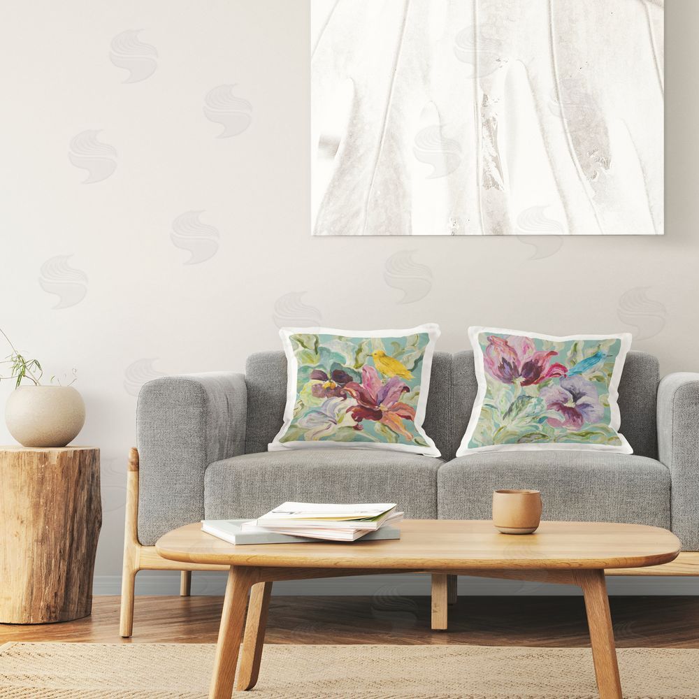 Lanie Loreth Lyrical Garden with Birds Printed Throw Pillow in Room