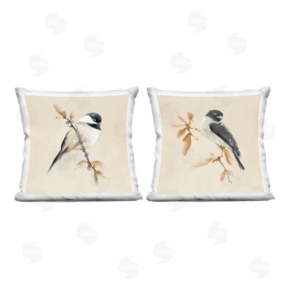 Diannart Muted Watercolor Chickadees Printed Throw Pillow 