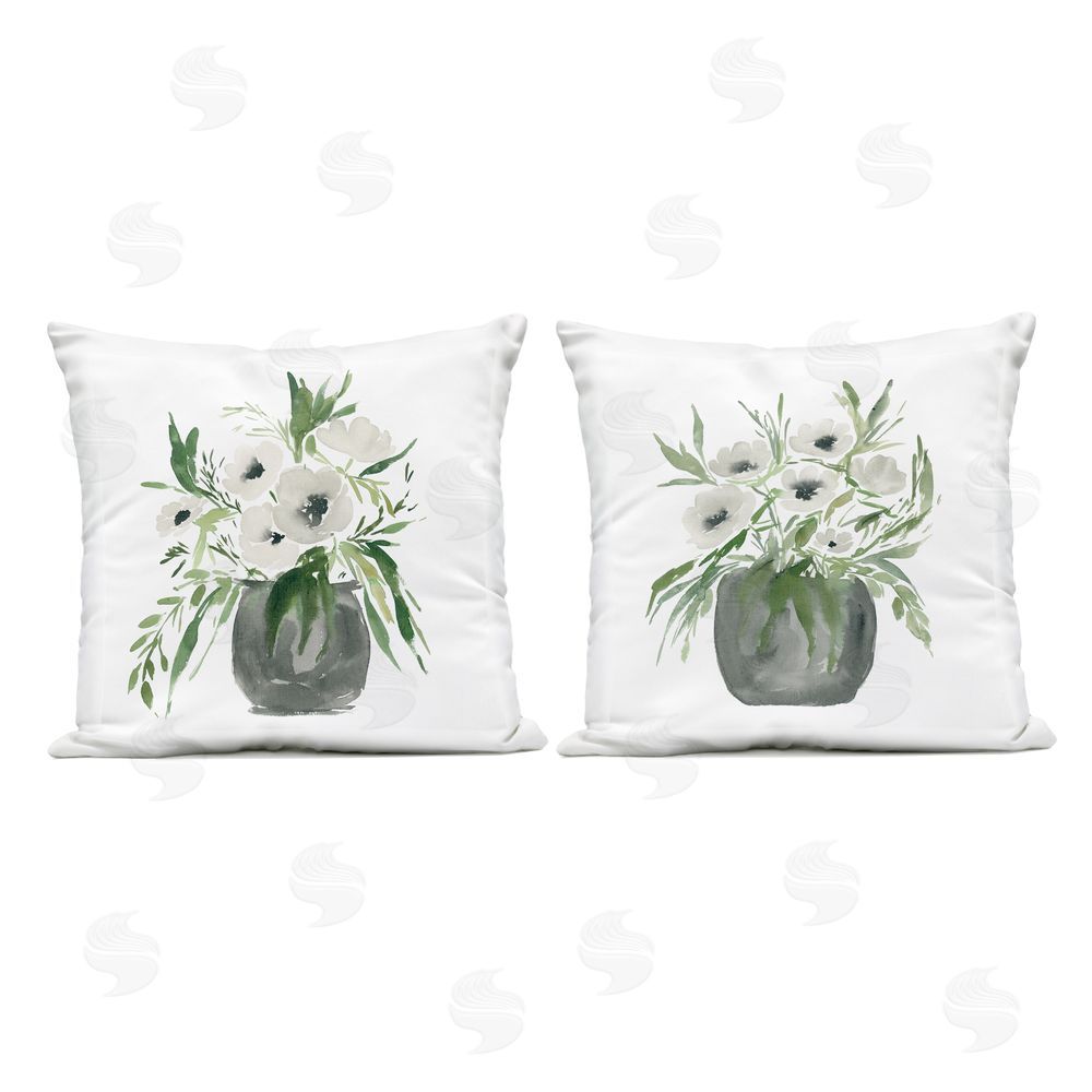 Lucille Price White Anemone Blossoms Outdoor Printed Throw Pillow