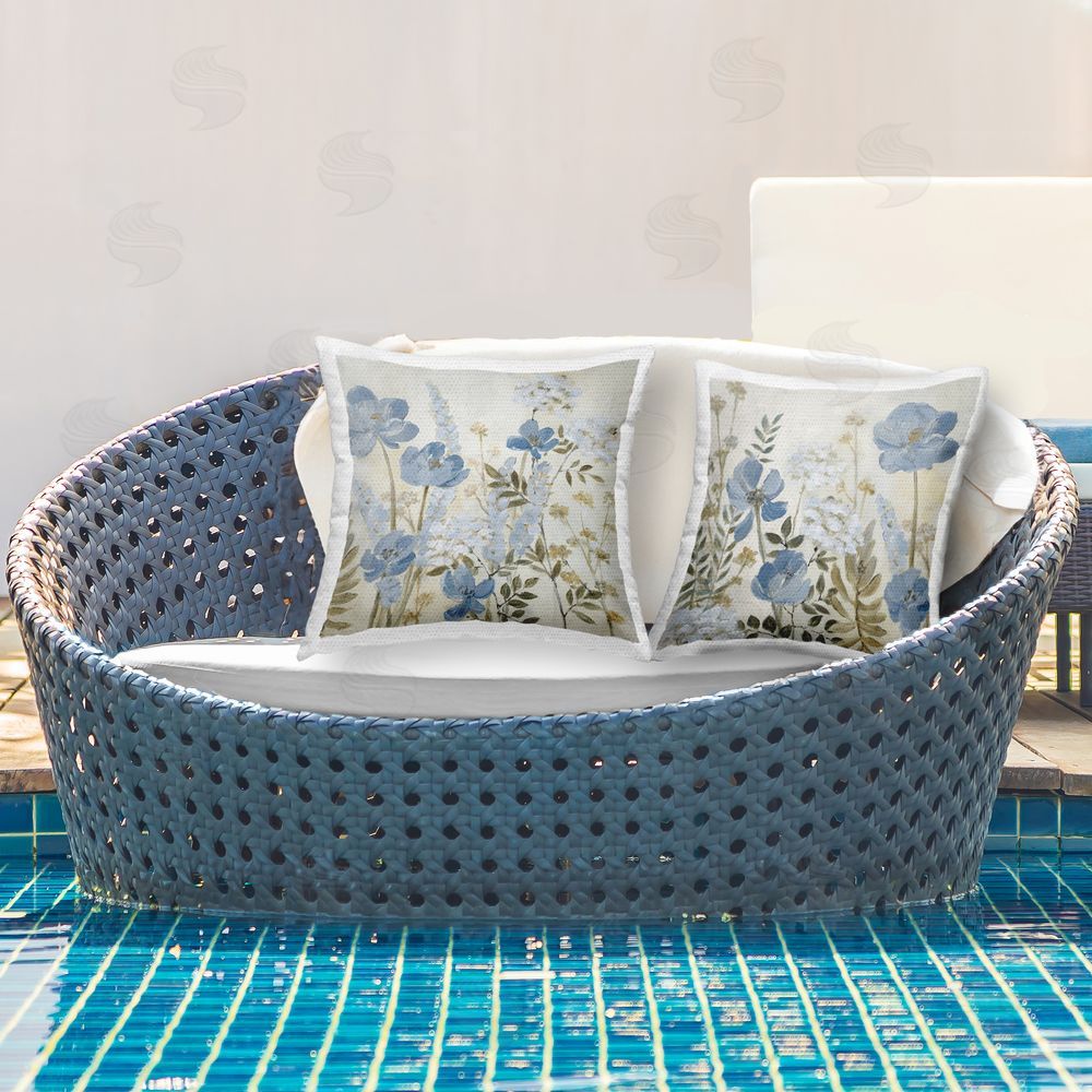 Lanie Loreth Floral Blue Wildflower Meadow Outdoor Printed Throw Pillow on Patio
