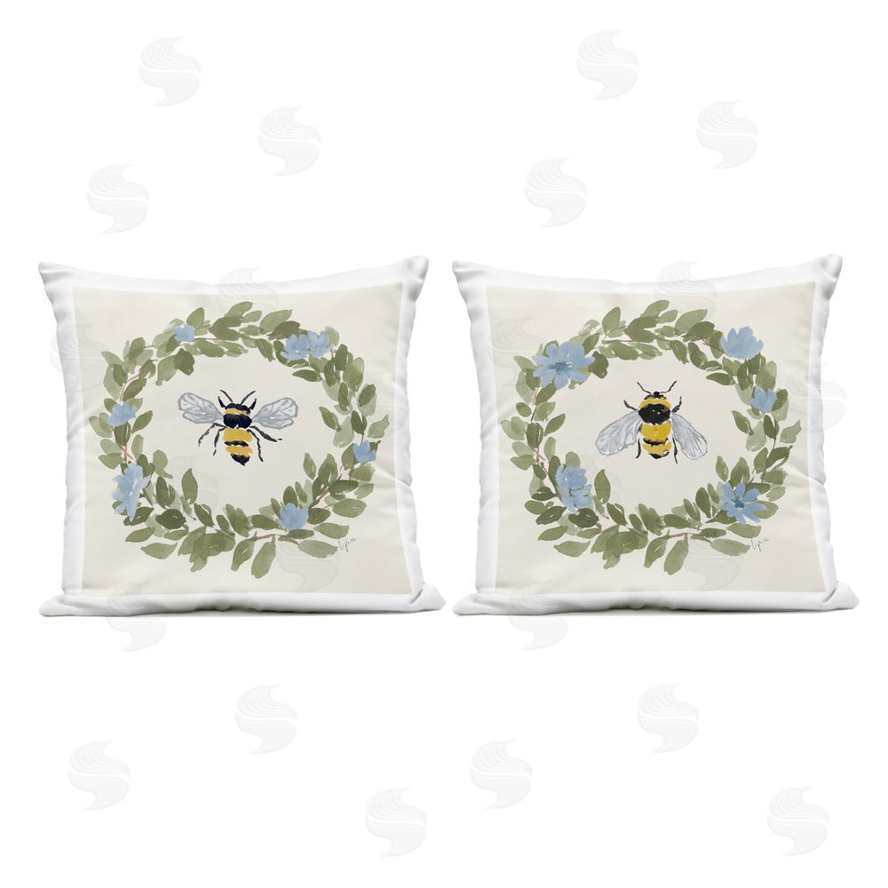 Lucille Price Honey Bees with Wreaths Outdoor Printed Throw Pillow