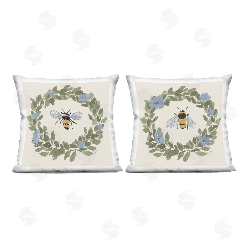 Lucille Price Honey Bees with Wreaths Printed Throw Pillow 