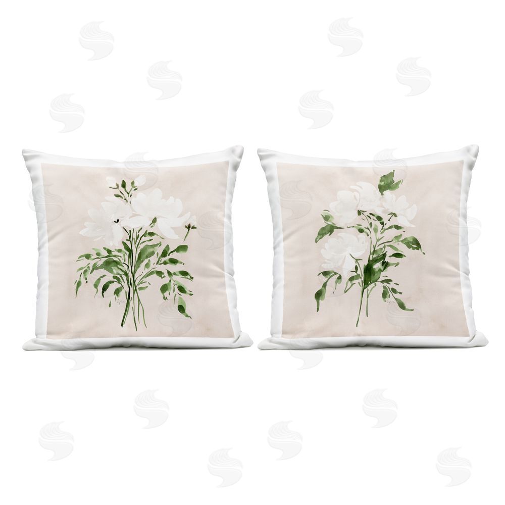 Lucille Price White Florals on Tan Outdoor Printed Throw Pillow