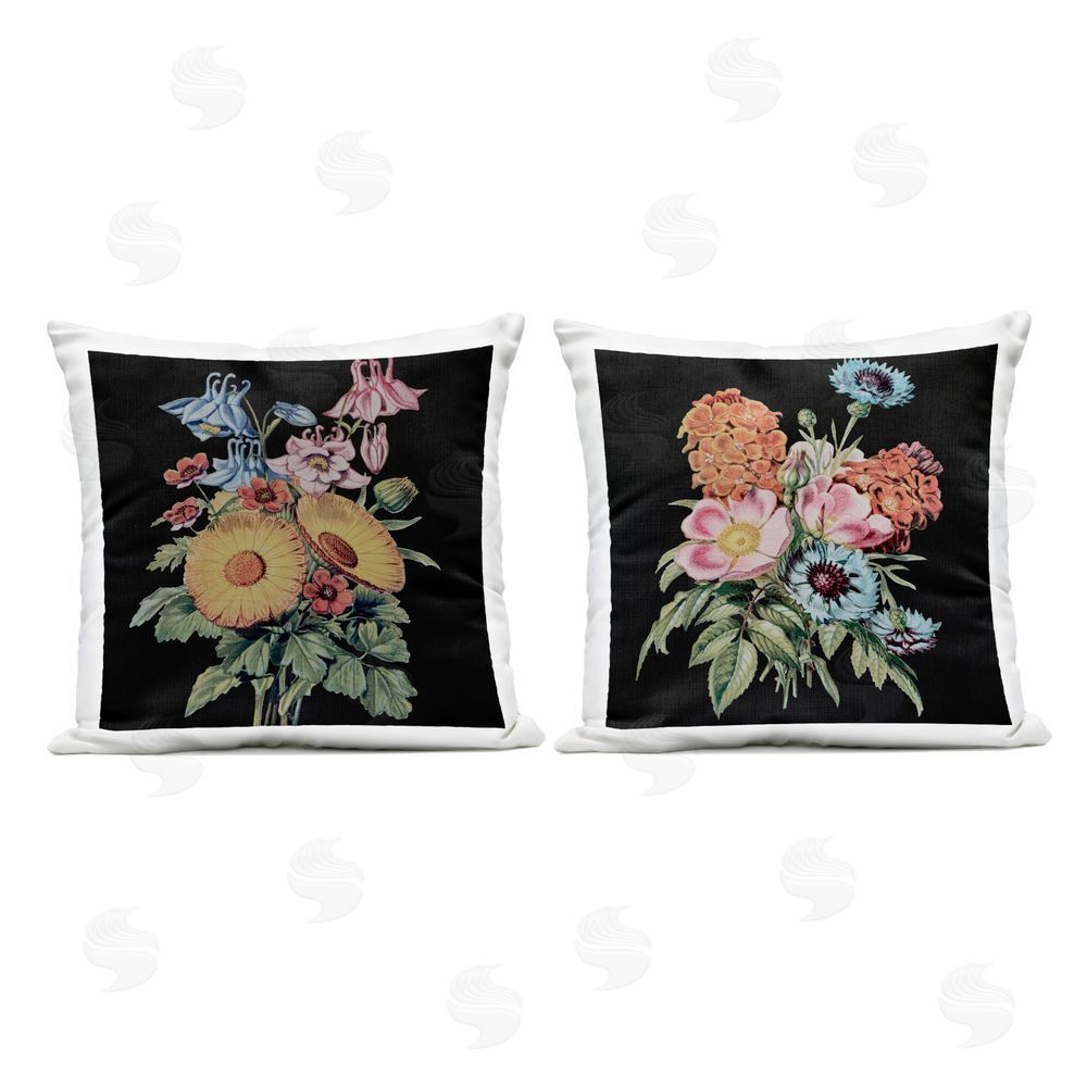 Dan Meneely Colorful Flower Bouquets on Black Outdoor Printed Throw Pillow