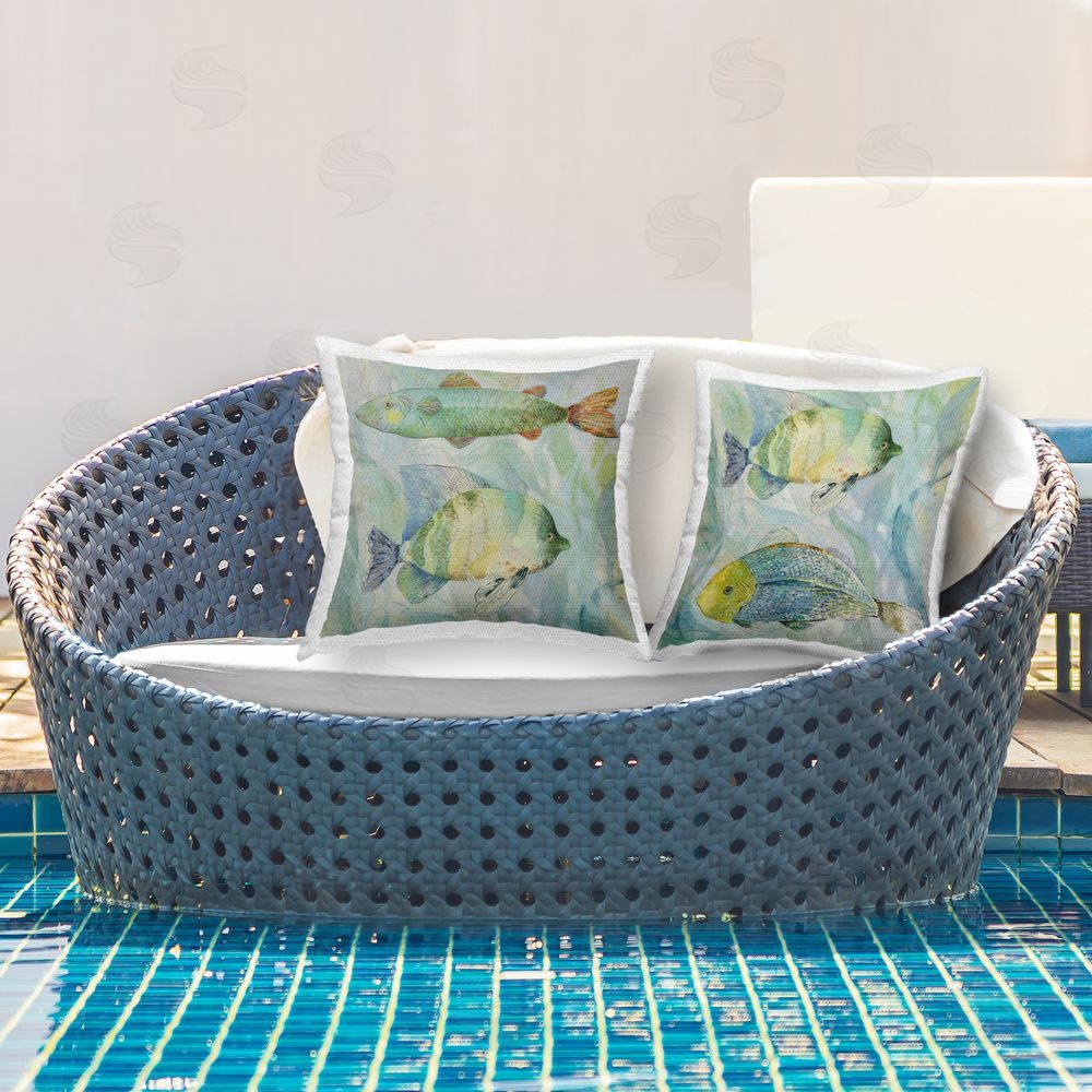 Lorenzo Collective Sweet Fish Aquatics Outdoor Square Printed Throw Pillow on Seat