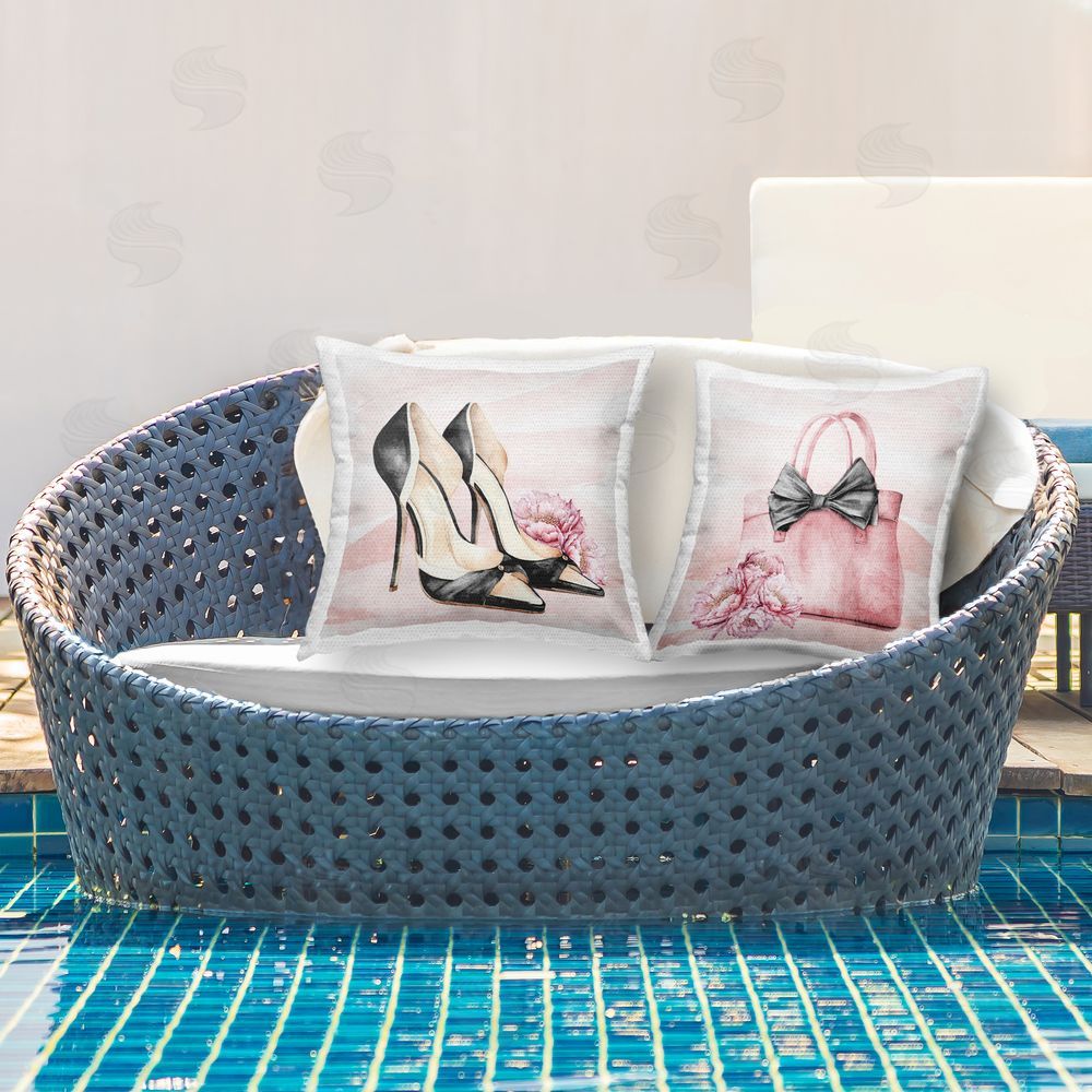 Kim Allen Rosy Glam Time Shoes Outdoor Quick-Dry Polyester Printed Square Pillow Set on Patio