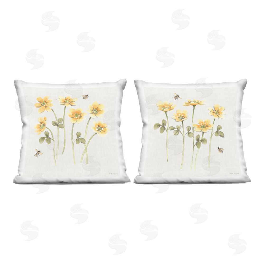 Beth Grove Sweet Honey Flowers & Bees Square Printed Throw Pillow