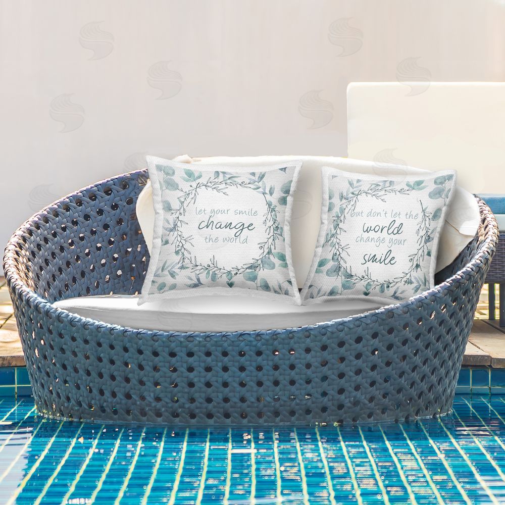 Kim Allen Inspirational Smile Quotes Outdoor Quick-Dry Polyester Printed Square Pillow Set on Patio