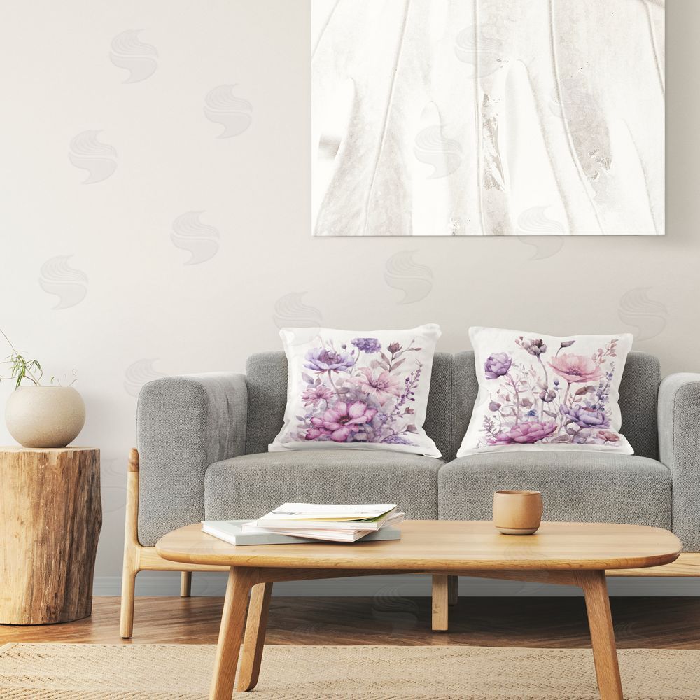 Kim Allen Vibrant Purple Tone Florals Plush Polyester Printed Square Pillow Set in Room