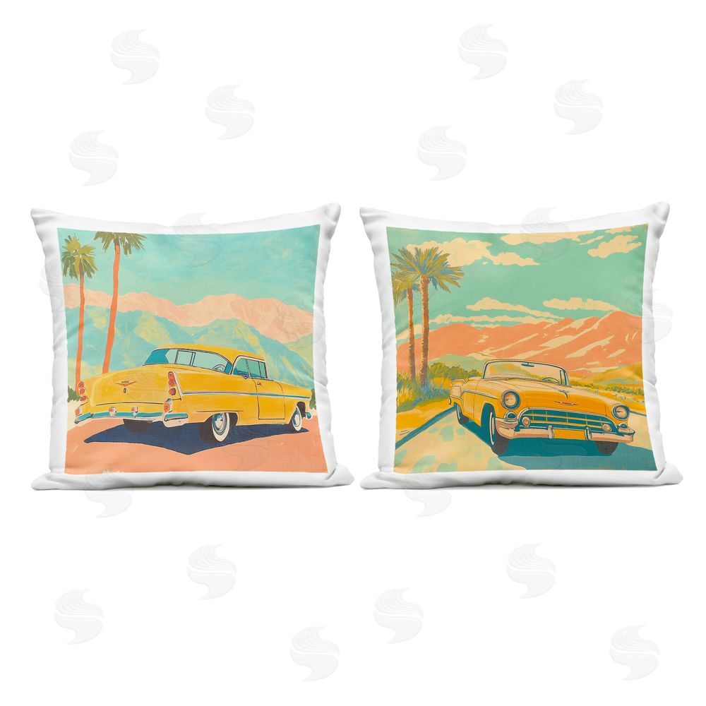 Walker Noble Classic Yellow Cars in Tropics Outdoor Quick-Dry Polyester Square Throw Pillow