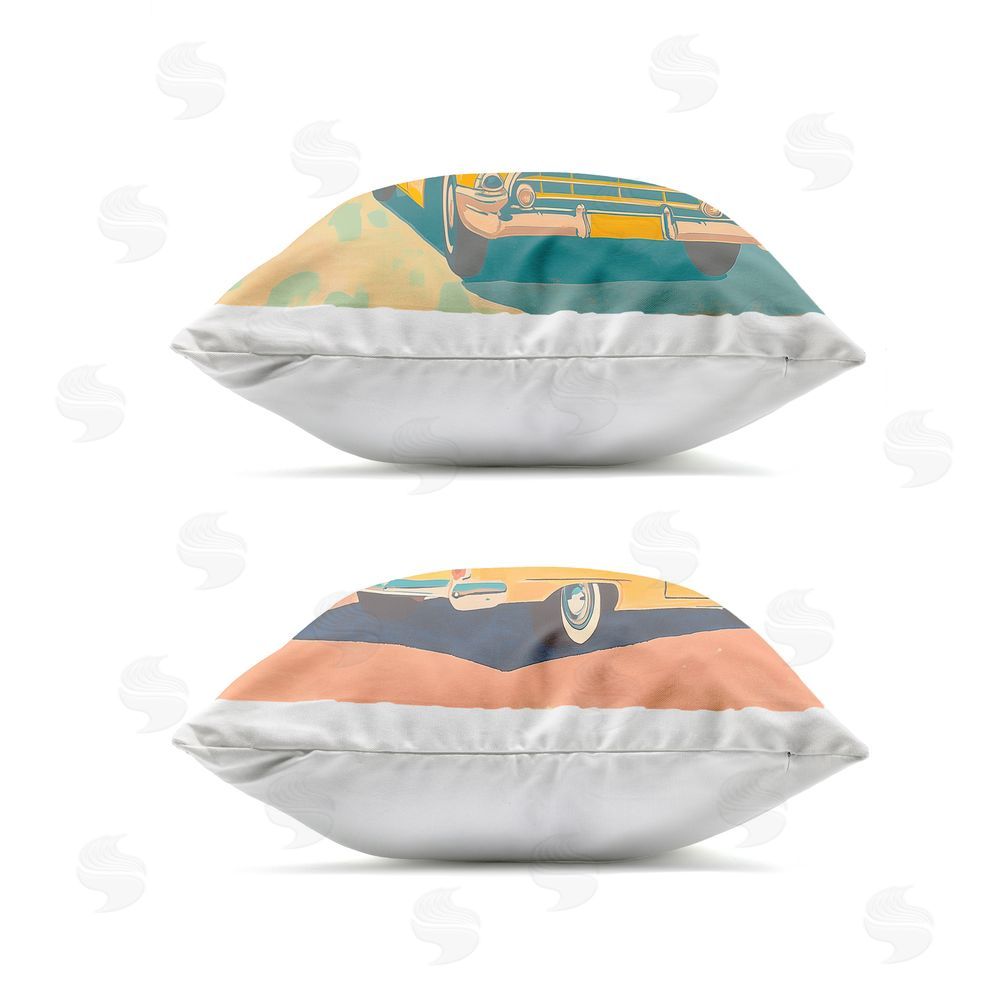 Walker Noble Classic Yellow Cars in Tropics Outdoor Quick-Dry Polyester Square Throw Pillow Zipper Detail