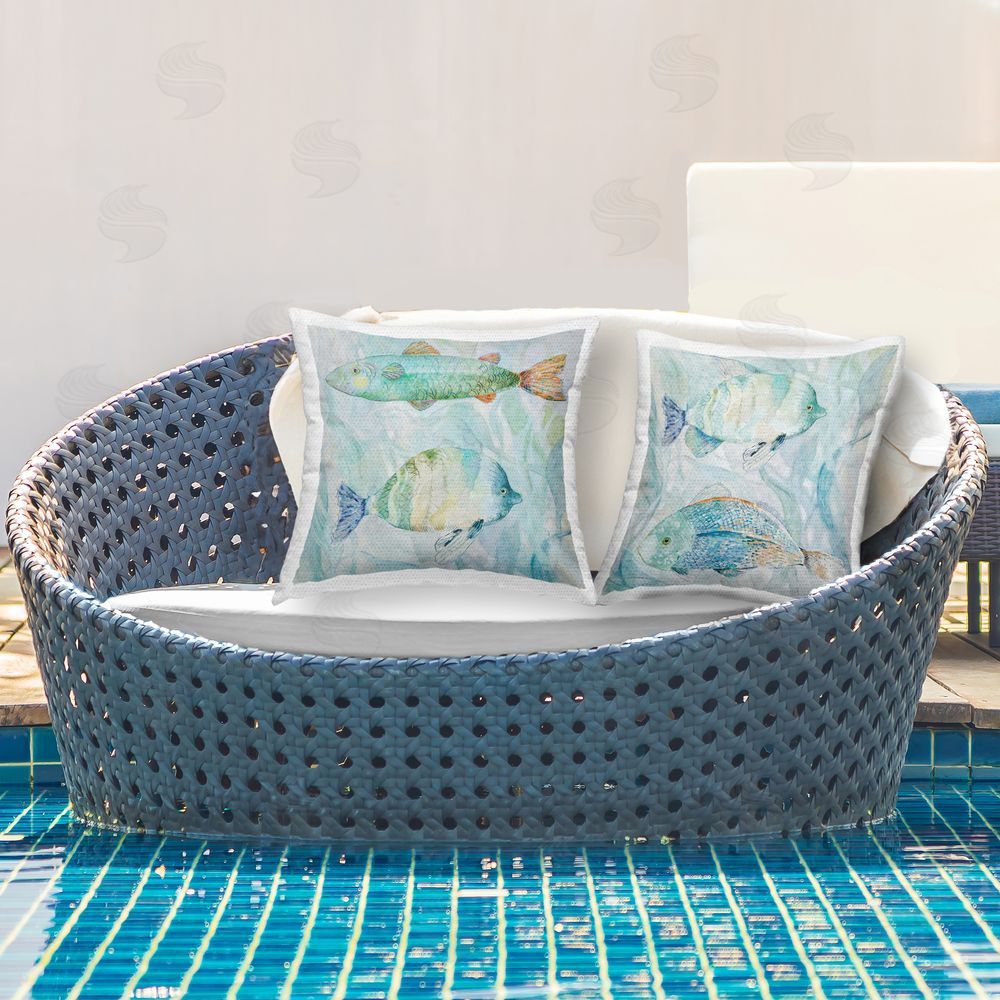 Lorenzo Collective Tropical Fishes Pair Outdoor Quick-Dry Polyester Printed Square Pillow Set on Patio