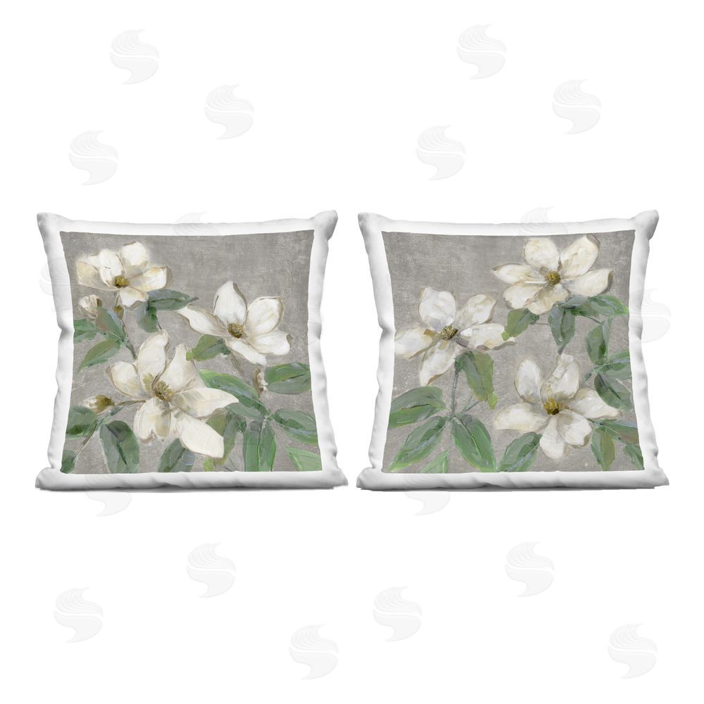Sally Swatland Blooming Ivory Magnolias Indoor Plush Polyester Square Throw Pillow