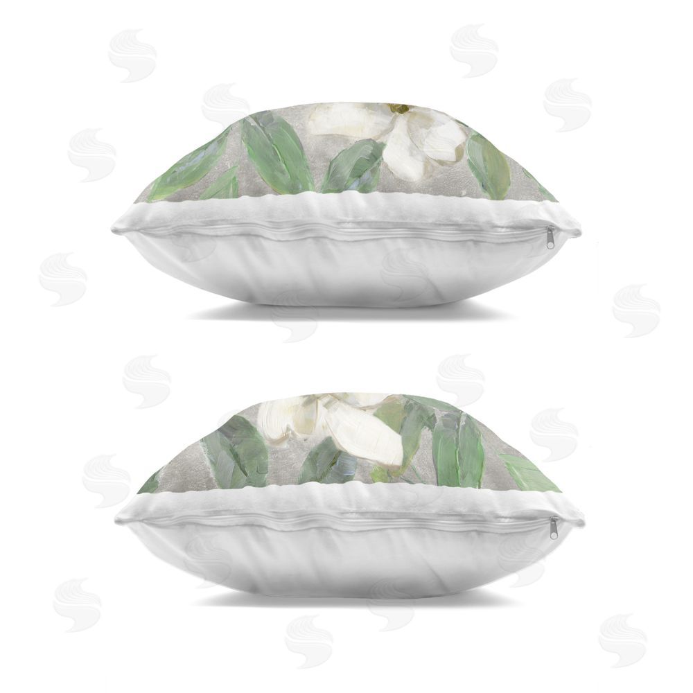 Sally Swatland Blooming Ivory Magnolias Indoor Plush Polyester Square Throw Pillow Zipper Detail