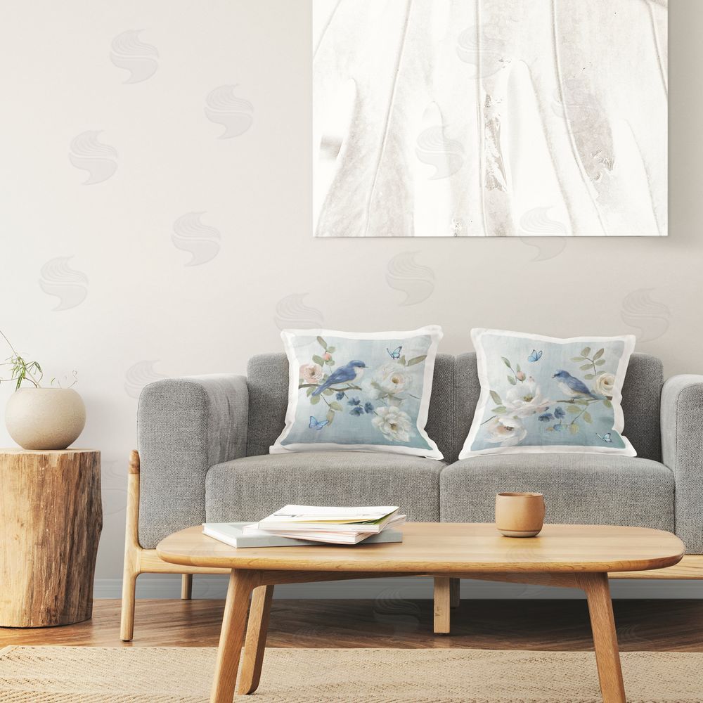 Nan Nature's Tranquility Florals Plush Polyester Printed Square Pillow Set in Room