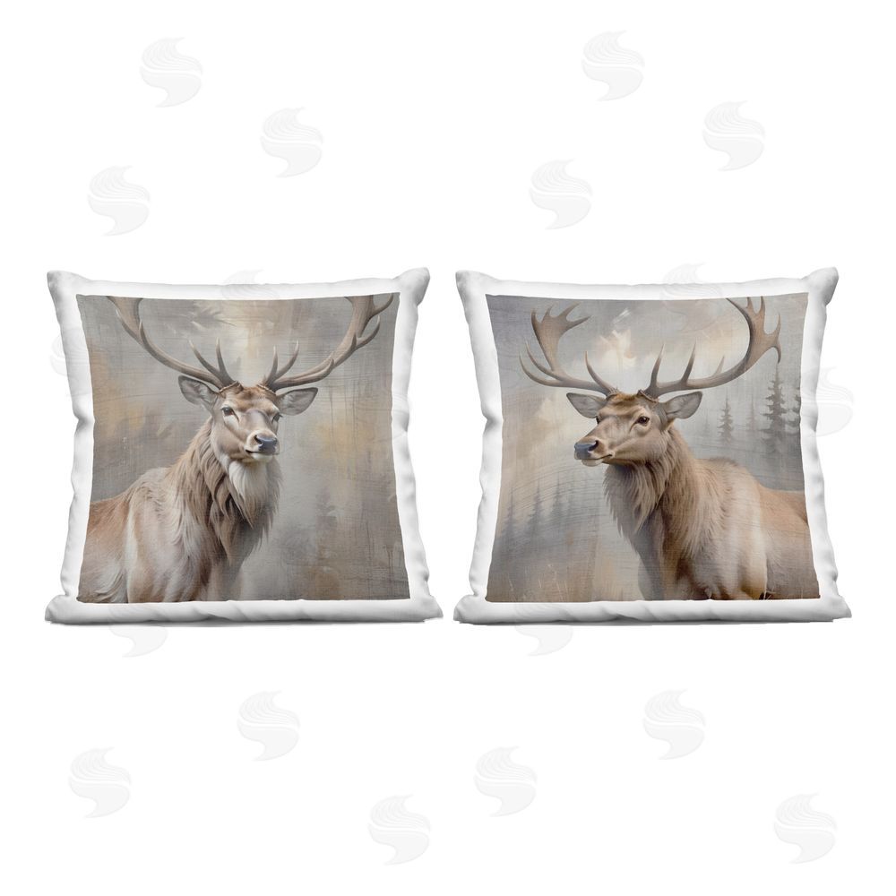 Susan Arnot Glancing Forest Stags Indoor Plush Polyester Square Throw Pillow